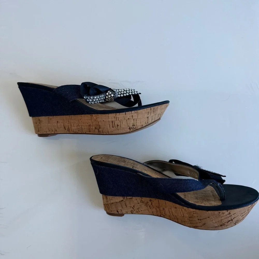 Vintage 90s Guess‎ Denim Cork Wedges Size 6